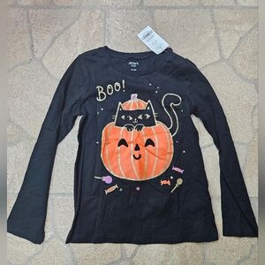 2 CARTERS Black Halloween Cat Pumpkin Kids Shirts. Size 6x And 7.